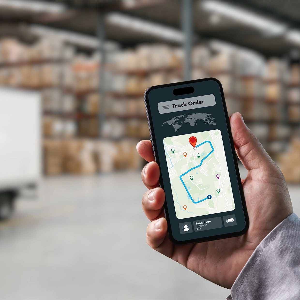 Driver checking real-time GPS map tracking